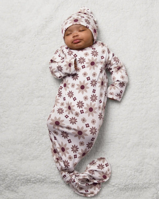 Bamboo Knotted Baby Gown & Hat | Twilight Floral