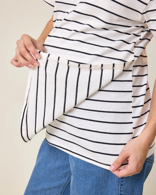 Relaxed Cotton Maternity & Nursing T-shirt | White & Black Stripe