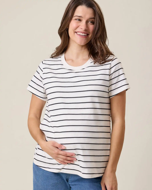 Classic Cotton Nursing T-shirt | White & Black Stripe