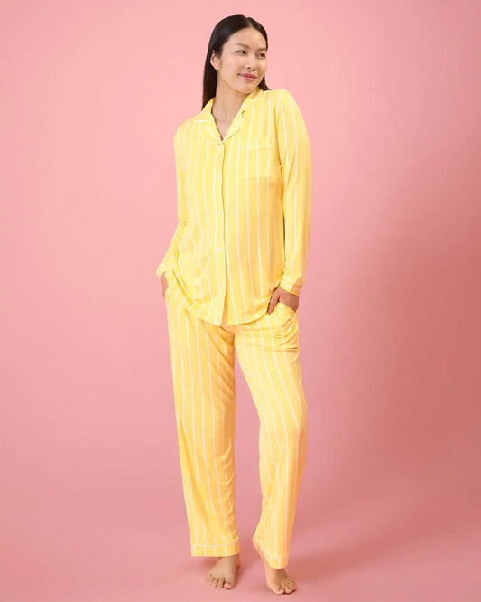 Bamboo Long Sleeve Pajama Set | Dandelion Stripe