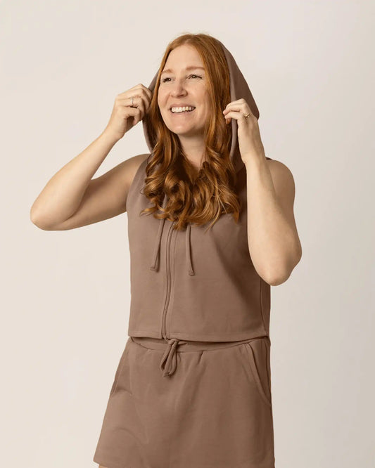 French Terry Sleeveless Nursing Hoodie | Taupe