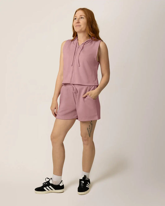 French Terry Sleeveless Nursing Hoodie | Light Mauve
