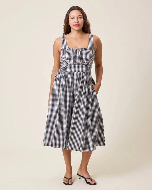Gracie Poplin Nursing Midi Dress | Black & White Gingham