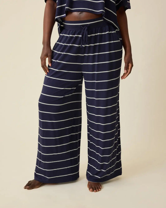 Aria Bamboo Casual Lounge Pant | Navy & White Stripe