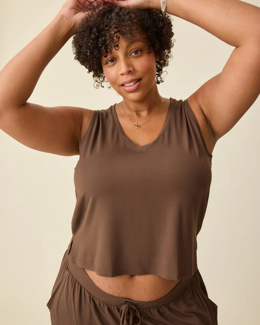 Aria Bamboo Cropped V-neck Tank | Chocolate