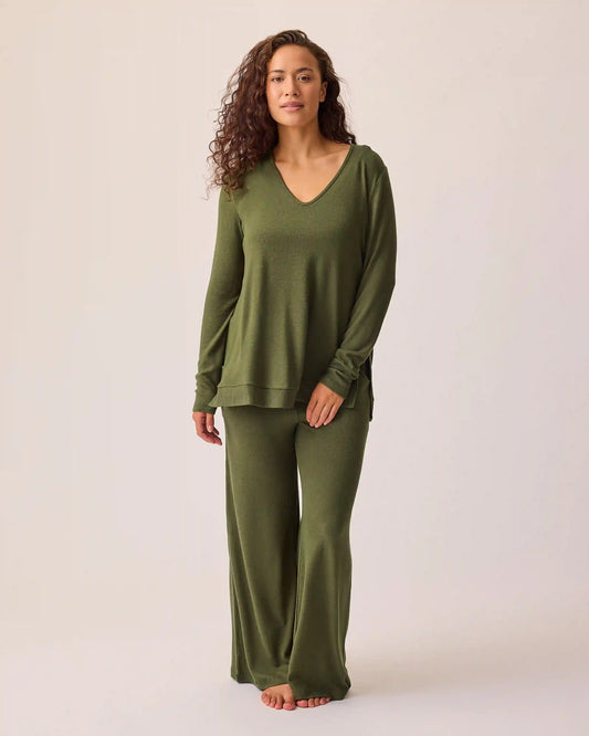 CozyKnit Wide Leg Lounge Pant | Deep Olive