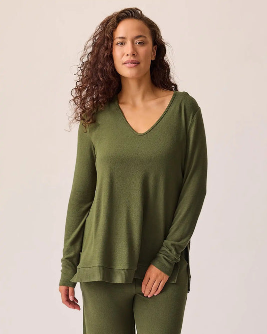 CozyKnit Maternity & Nursing V-neck Top | Deep Olive