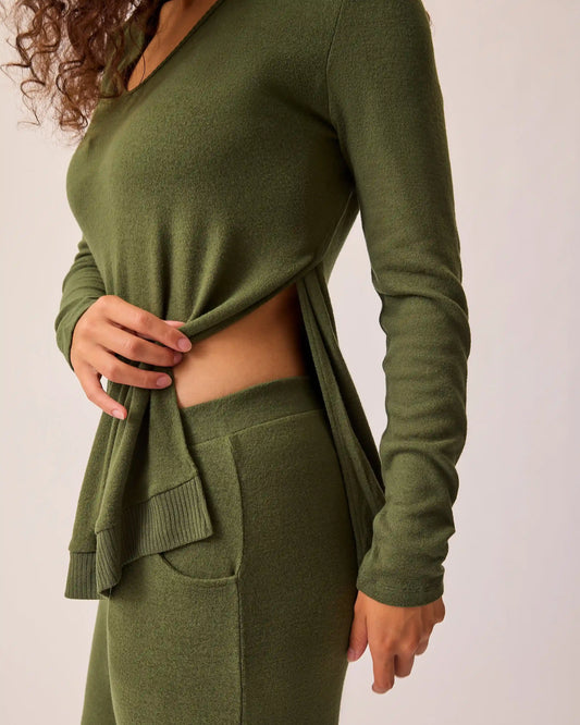 CozyKnit Maternity & Nursing V-neck Top | Deep Olive