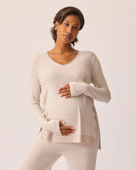 CozyKnit Maternity & Nursing V-neck Top | Oat