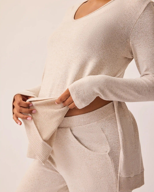 CozyKnit Maternity & Nursing V-neck Top | Oat