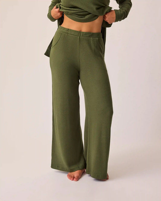 CozyKnit Wide Leg Lounge Pant | Deep Olive