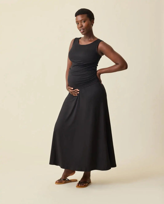 Drop-Waist Maternity & Nursing Maxi Dress | Black