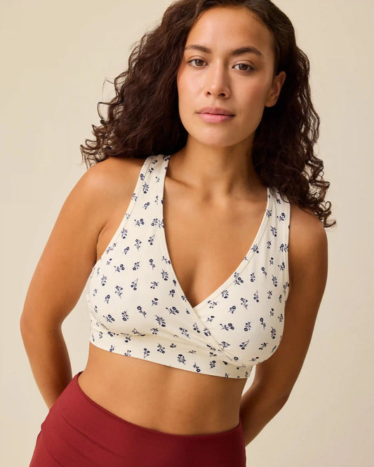 French Terry Racerback Nursing & Sleep Bra | Ivory Wildflower