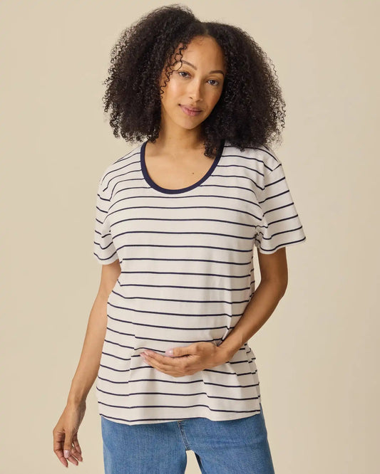 Relaxed Cotton Maternity & Nursing T-shirt | Navy & White Stripe