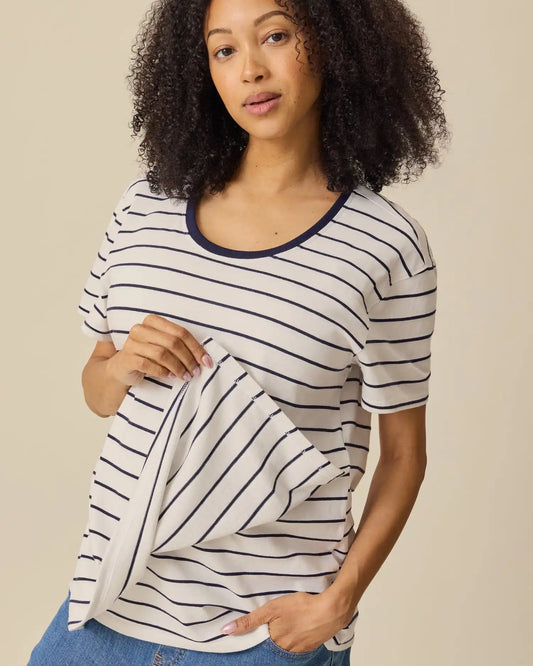 Relaxed Cotton Maternity & Nursing T-shirt | Navy & White Stripe