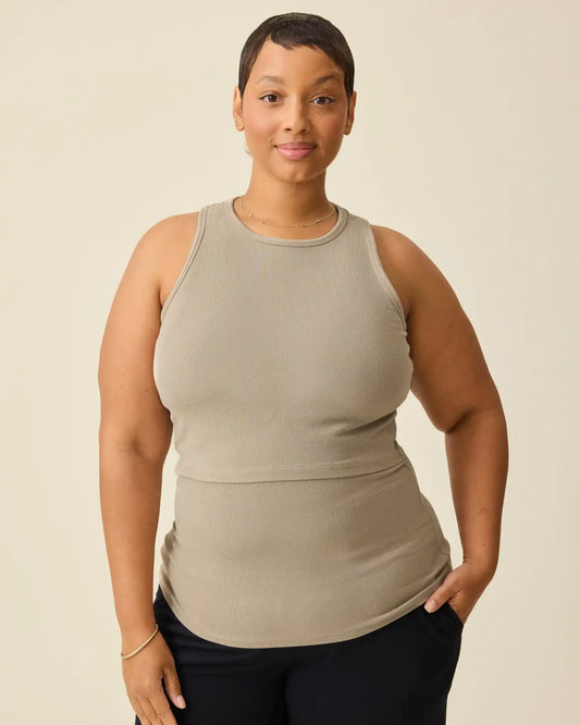Ribbed Bamboo Racerback Nursing Tank | Sandstone
