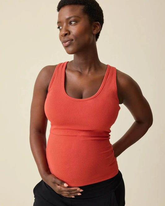 Ribbed Bamboo Scoop Neck Nursing Tank | Spice