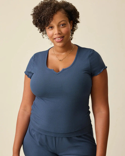 Ribbed Modal Notched Nursing T-shirt | Light Navy