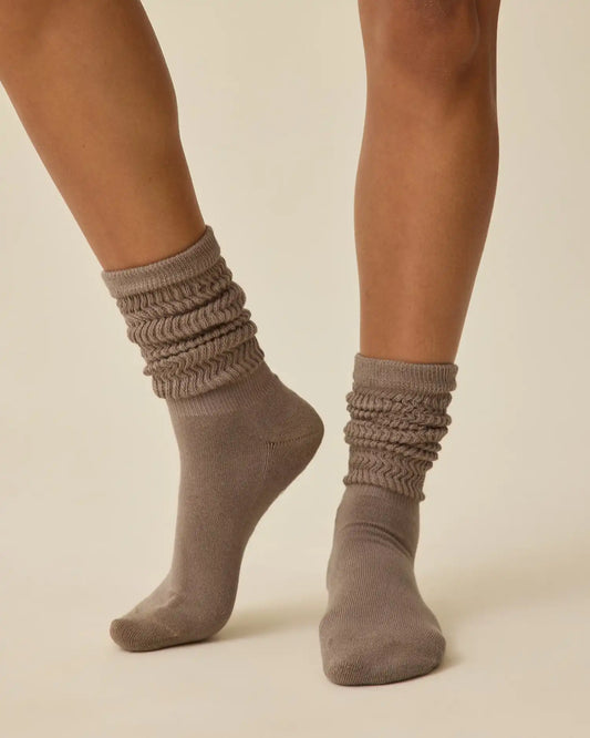 Non-Slip Slouchy Socks | Taupe