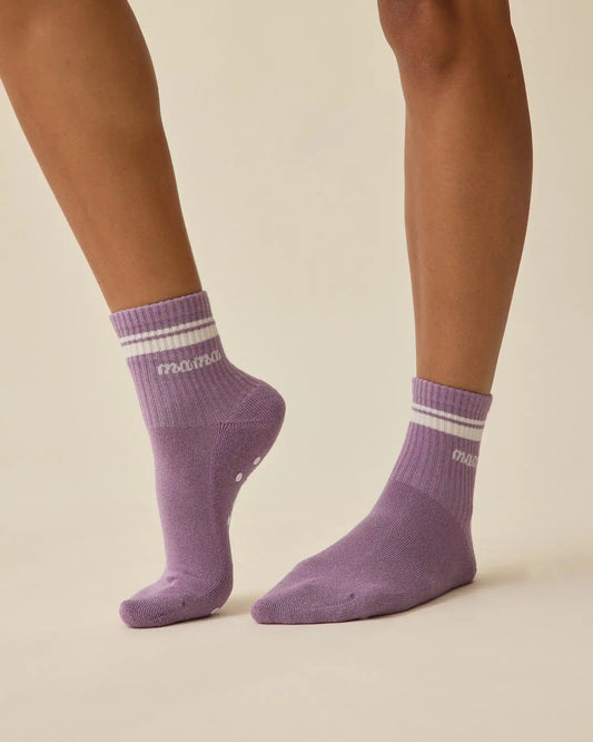 Non-Slip Quarter Crew Socks | Dusty Mauve & Ivory