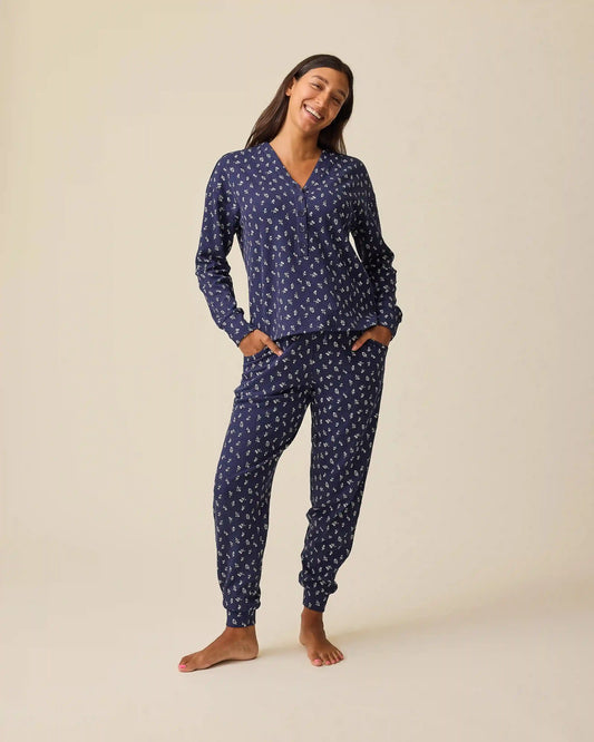 Waffle Maternity & Nursing Lounge Set | Navy Wildflower