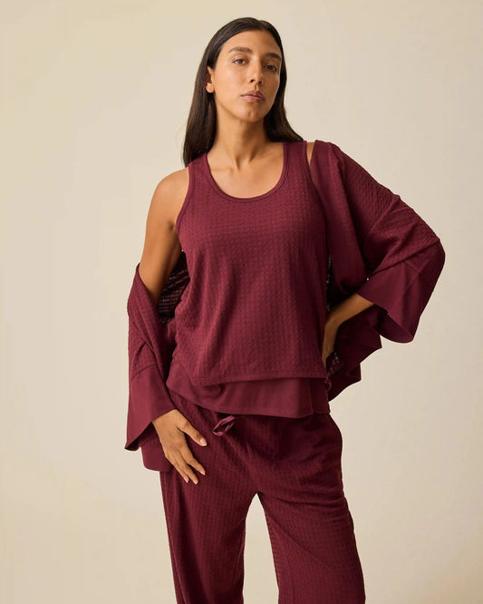 Waffle Maternity & Nursing Three-Piece Lounge Set | Garnet