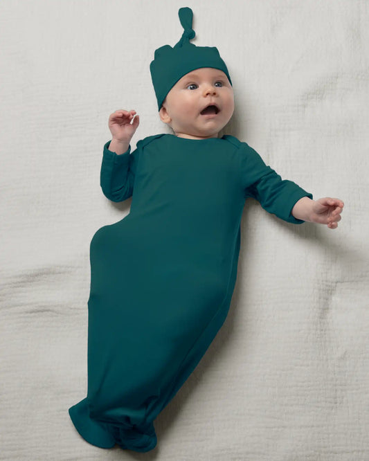 Bamboo Knotted Baby Gown & Hat | Evergreen