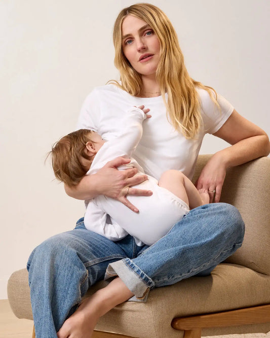 Cotton Crew Neck Nursing T-shirt | White