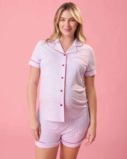Clea Bamboo Short Sleeve Pajama Set | Lavender Gingham