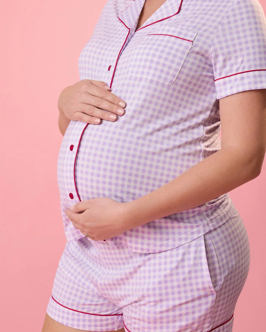 Clea Bamboo Short Sleeve Pajama Set | Lavender Gingham
