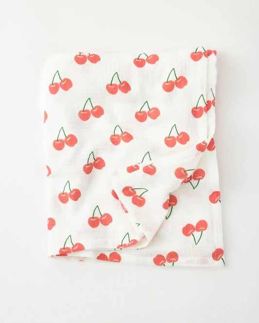 Organic Muslin Swaddle | White Cherries