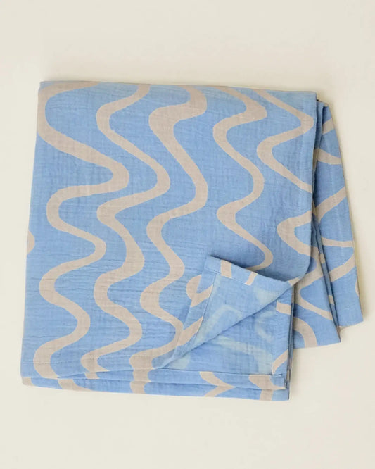 Organic Muslin Swaddle | Blue Waves