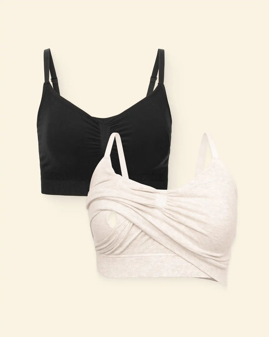 Sublime® Pumping Sleep Bra Two-Pack | Black & Oatmeal Heather