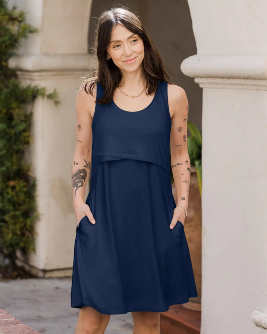 Penelope Crossover Nursing Dress | Navy