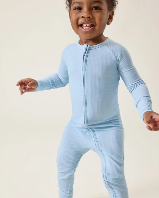 Ribbed Bamboo Baby Pajama | Blue Heather
