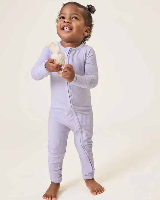 Ribbed Bamboo Baby Pajama | Lilac Heather