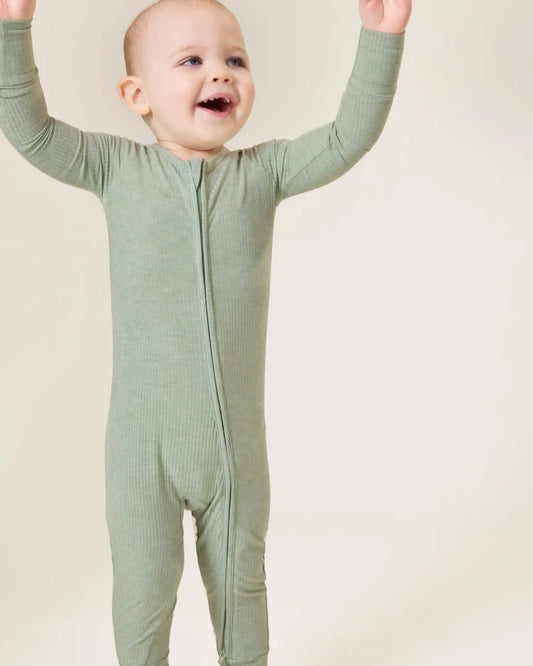 Ribbed Bamboo Baby Pajama | Sage Heather