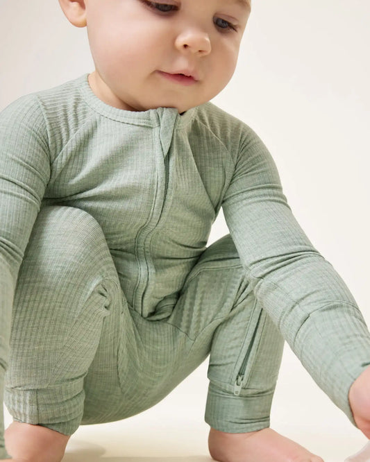 Ribbed Bamboo Baby Pajama | Sage Heather