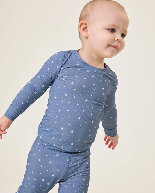 Ribbed Bamboo Baby Two-Piece Pajama Set | Blue Stars