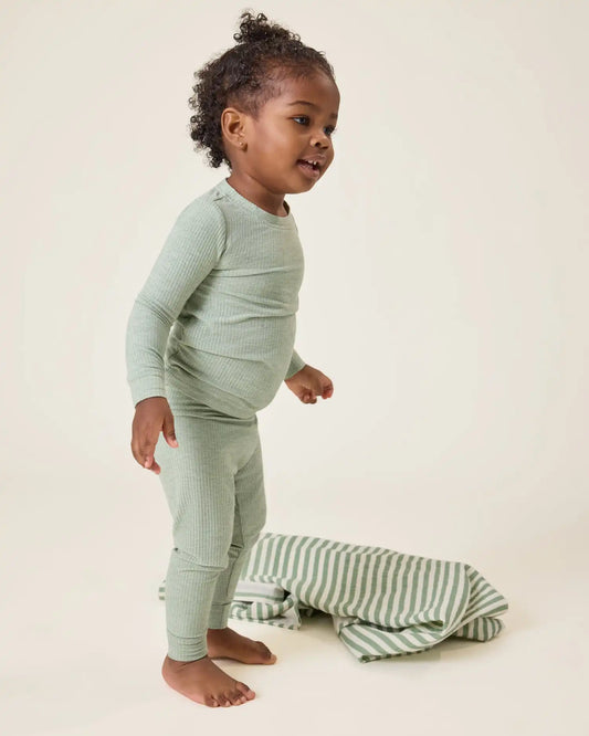 Ribbed Bamboo Baby Two-Piece Pajama Set | Sage Heather