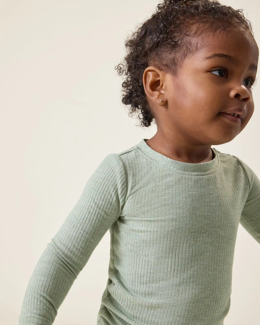 Ribbed Bamboo Baby Two-Piece Pajama Set | Sage Heather