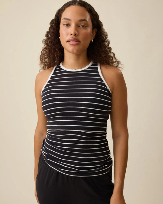 Ribbed Bamboo Racerback Nursing Tank | Black & White Stripe