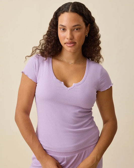 Ribbed Modal Notched Nursing T-shirt | Lavender