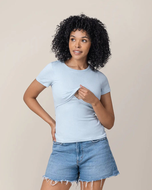 Ribbed Bamboo Crew Neck Nursing T-shirt | French Blue