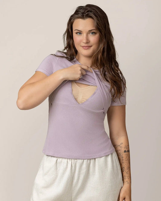 Ribbed Bamboo Crew Neck Nursing T-shirt | Lavender Mist