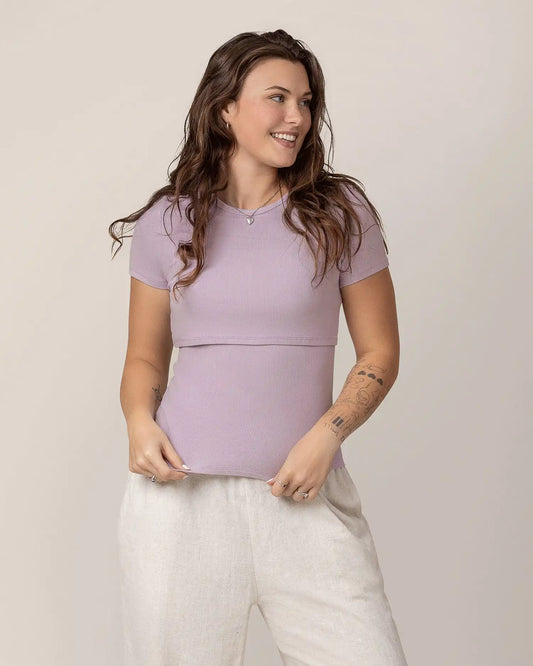 Ribbed Bamboo Crew Neck Nursing T-shirt | Lavender Mist