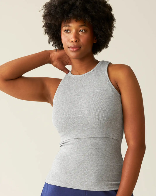 Ribbed Bamboo Racerback Nursing Tank | Grey Heather