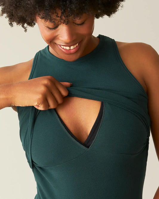 Ribbed Bamboo Racerback Nursing Tank | Evergreen