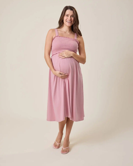 Sienna Smocked Maternity & Nursing Dress | Light Mauve