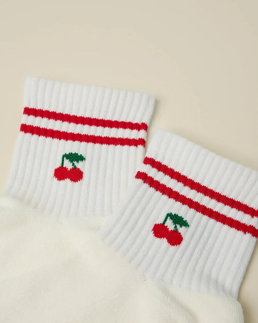 Non-Slip Quarter Crew Socks | White & Red